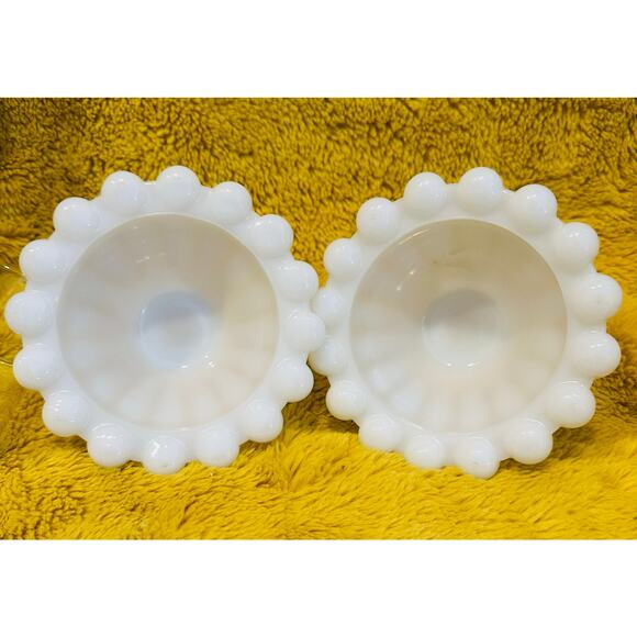 Fenton Vintage Hobnail Milk Glass Clear Votive Glass Candle Holders Set of 2 - Picture 4 of 6